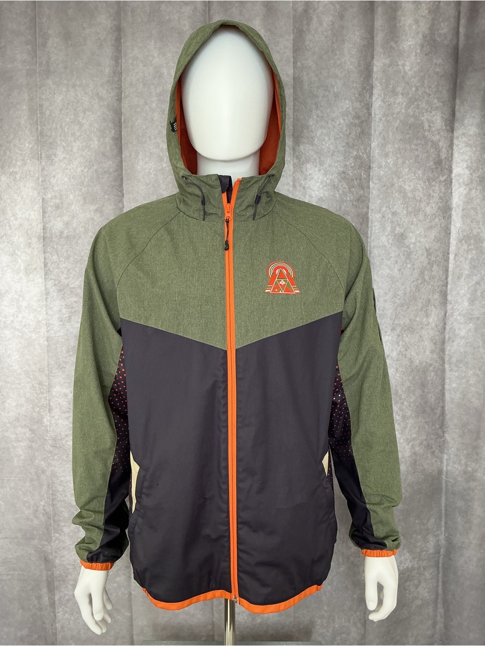 LRG Olive Green, Black & Orange Hooded Windbreaker